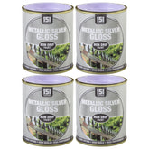 4X Metallic Silver Gloss Non-Drip Paint 300ml Tin Paint